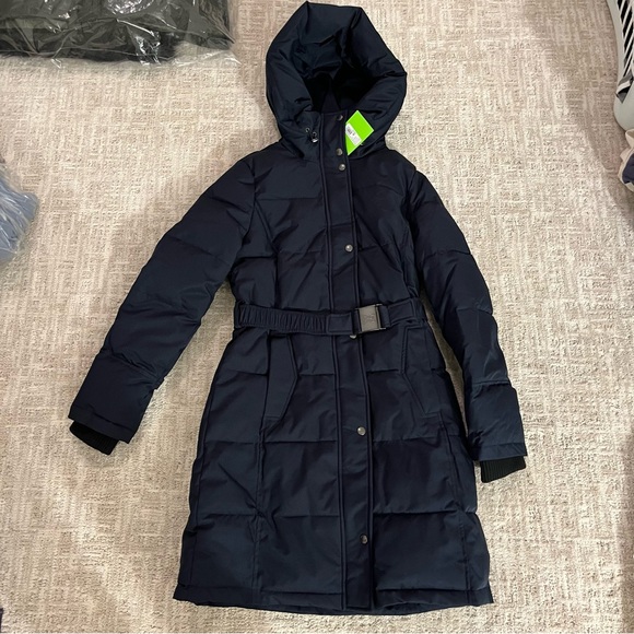 Sam Edelman belted longline navy puffer jacket NEW - Picture 2 of 10